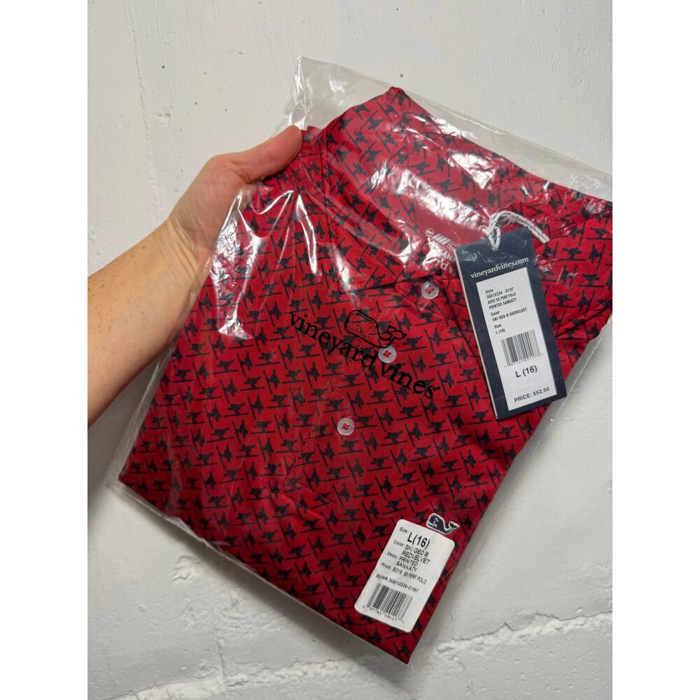 NEW Vineyard Vines Boys Size L 16 Ski AOP Polo Red